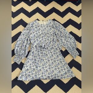 Alice + Olivia Blue and White Floral Tie-Waist Dress